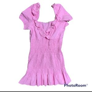 Zara Pink Linen Blend V Neck Ruffled Mini Dress